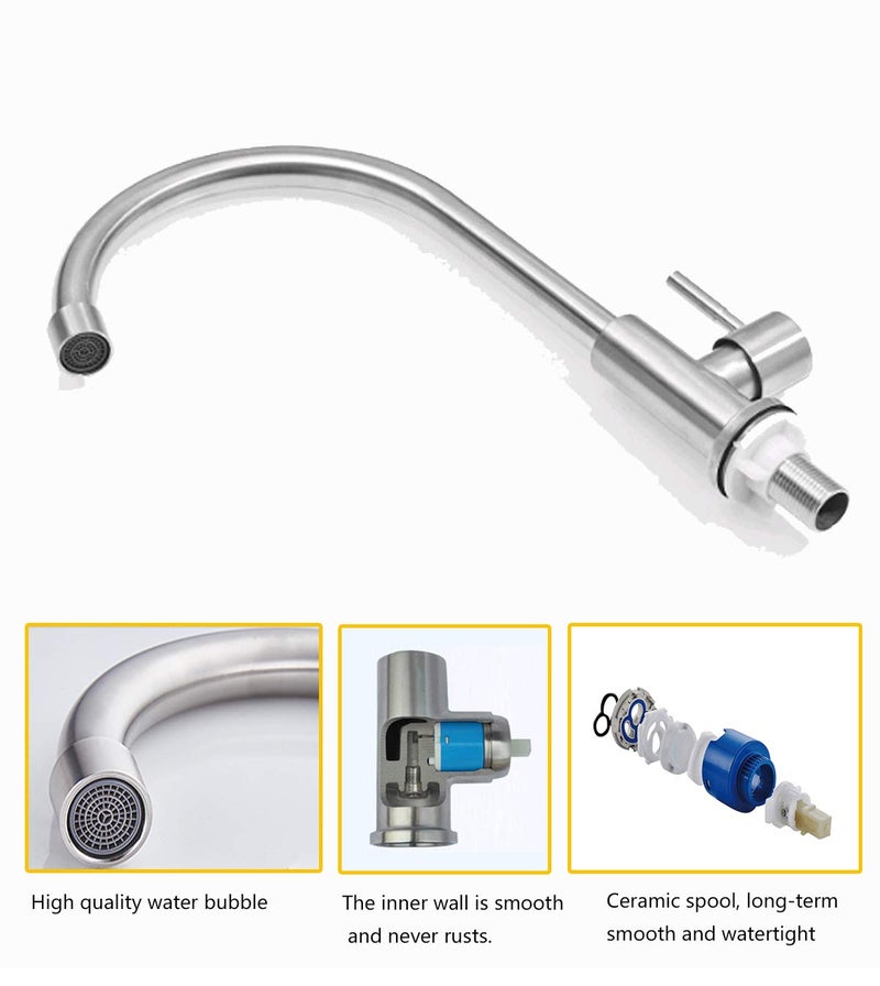 Gonabos Cold Water Faucet Only,Brushed Nickel Stainless Steel Single Handle Single Hole Faucets High Arc Cold Water Sink Faucet for Kitchen,Outdoor, Garden and Bar.(Free Water Supply Lines) - Image 2